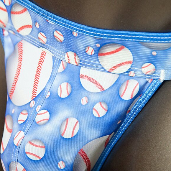 Mens Baseballs Print Thong Handmade - Picture 2 of 6